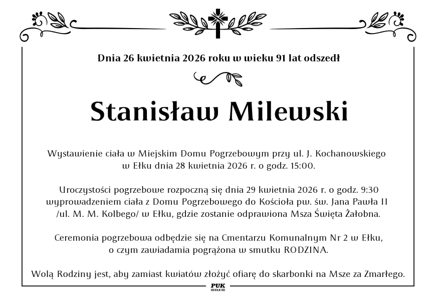 Stanisław Milewski - nekrolog